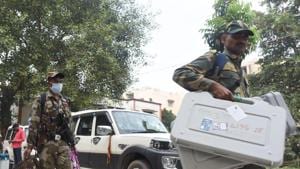 VVPAT and EVM machines prepared being dispatched under the watch of security personnel from a distribution centre ahead of the second phase of Bihar assembly election, at B.S. College, Danapur in Patna, Bihar. (Photo by Santosh Kumar/ Hindustan Times) VVPAT and EVM machines prepared being dispatched under the watch of security personnel from a distribution centre ahead of the second phase of Bihar assembly election, at B.S. College, Danapur in Patna, Bihar. (Photo by Santosh Kumar/ Hindustan Times)