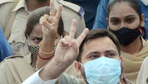 RJD leader Tejashwi Prasad Yadav after casting vote during the second phase of Bihar assembly polls.(PTI) RJD leader Tejashwi Prasad Yadav after casting vote during the second phase of Bihar assembly polls.(PTI)
