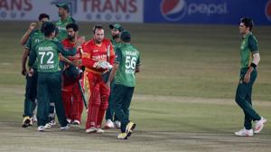 Zimbabwe's Sikandar Raza, and Brendan Taylor, in red, shakes hand with Pakistani players after the 3rd one-day international cricket match at the Pindi Cricket Stadium, in Rawalpindi, Pakistan.(AP) Zimbabwe's Sikandar Raza, and Brendan Taylor, in red, shakes hand with Pakistani players after the 3rd one-day international cricket match at the Pindi Cricket Stadium, in Rawalpindi, Pakistan.(AP)