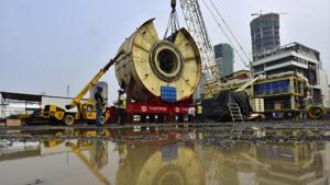 A Tunnel Boring Machine to drill the 3.4-km-long twin tunnels partially running under the sea, between Girgaum and Malabar Hill, as part of the 9.98-km-long Coastal Road.(HT file) A Tunnel Boring Machine to drill the 3.4-km-long twin tunnels partially running under the sea, between Girgaum and Malabar Hill, as part of the 9.98-km-long Coastal Road.(HT file)