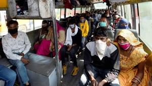 Passengers board a bus at Maharana Pratap ISBT Kashmiri Gate, after Delhi government on Monday announced resumption of inter-state bus services by allowing the three ISBTs to operate at 50 per cent of their pre-Covid capacity, in New Delhi, Tuesday, Nov. 3, 2020.(PTI photo) Passengers board a bus at Maharana Pratap ISBT Kashmiri Gate, after Delhi government on Monday announced resumption of inter-state bus services by allowing the three ISBTs to operate at 50 per cent of their pre-Covid capacity, in New Delhi, Tuesday, Nov. 3, 2020.(PTI photo)