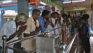 Devotees participate in a special prayer for the success of U.S. Democratic vice presidential candidate Sen. Kamala Harris, at a temple in Thulasendrapuram village, south of Chennai.(AP) Devotees participate in a special prayer for the success of U.S. Democratic vice presidential candidate Sen. Kamala Harris, at a temple in Thulasendrapuram village, south of Chennai.(AP)