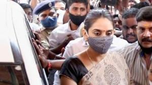 Kannada actress Ragini Dwivedi at the Central Crime Branch office for question in connection with the Sandalwood drug scandal, in Bengaluru on September 4. She was arrested on September 14.(PTI FILE PHOTO) Kannada actress Ragini Dwivedi at the Central Crime Branch office for question in connection with the Sandalwood drug scandal, in Bengaluru on September 4. She was arrested on September 14.(PTI FILE PHOTO)