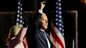 “I will govern as an American president,” Biden said. ”There will be no red states and blue states when we win. Just the United States of America.”(REUTERS) “I will govern as an American president,” Biden said. ”There will be no red states and blue states when we win. Just the United States of America.”(REUTERS)