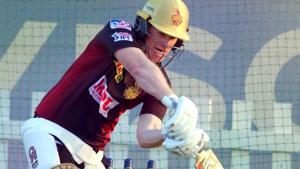 IPL 2020: Eoin Morgan during a net session.(KKR/Twitter) IPL 2020: Eoin Morgan during a net session.(KKR/Twitter)