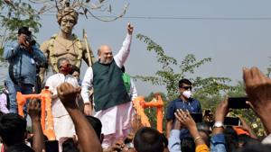 Union Home Minister Amit Shah after paying tribute to Birsa Munda in Bankura district on Thursday.(PTI) Union Home Minister Amit Shah after paying tribute to Birsa Munda in Bankura district on Thursday.(PTI)