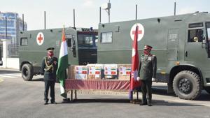 Army chief Gen MM Naravane presents medical equipment for two field hospitals of Nepal Army, in Kathmandu on November 5.(PTI) Army chief Gen MM Naravane presents medical equipment for two field hospitals of Nepal Army, in Kathmandu on November 5.(PTI)