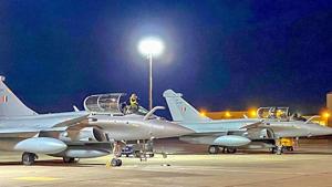 Second batch of three Rafale fighter jets arrived at Jamnagar airbase in Gujarat on Wednesday.(PTI) Second batch of three Rafale fighter jets arrived at Jamnagar airbase in Gujarat on Wednesday.(PTI)
