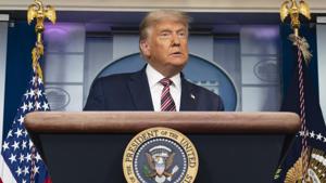 Major news channels ABC, CBS and NBC have cut away from the President’s press conference as “false” statements mounted.(Bloomberg) Major news channels ABC, CBS and NBC have cut away from the President’s press conference as “false” statements mounted.(Bloomberg)