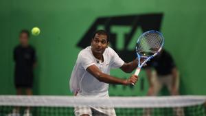 GLASGOW, SCOTLAND - SEPTEMBER 19: Ramkumar Ramanathan of India is seen in action against Botic van de Zandschulp of Netherlands in their third round match during day four of The Murray Trophy at Scotstoun Leisure Centre on September 19, 2019 in Glasgow, Scotland. (Photo by Ian MacNicol/Getty Images for LTA)(Getty Images for LTA) GLASGOW, SCOTLAND - SEPTEMBER 19: Ramkumar Ramanathan of India is seen in action against Botic van de Zandschulp of Netherlands in their third round match during day four of The Murray Trophy at Scotstoun Leisure Centre on September 19, 2019 in Glasgow, Scotland. (Photo by Ian MacNicol/Getty Images for LTA)(Getty Images for LTA)