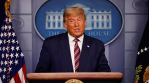US President Donald Trump speaks about the 2020 US presidential election results in the Brady Press Briefing Room at the White House in Washington, November 5, 2020 (REUTERS/Carlos Barria) US President Donald Trump speaks about the 2020 US presidential election results in the Brady Press Briefing Room at the White House in Washington, November 5, 2020 (REUTERS/Carlos Barria)
