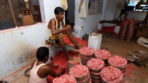 Workers busy with preparation of crackers at a factory in Sivakasi, Tamil Nadu.(Mint) Workers busy with preparation of crackers at a factory in Sivakasi, Tamil Nadu.(Mint)