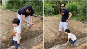 Saif Ali Khan and his son Taimur in Pataudi. Saif Ali Khan and his son Taimur in Pataudi.