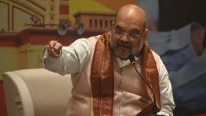 Union Home Minister Amit Shah at a press meet in Kolkata on Friday.(Samir Jana/HT PHOTO) Union Home Minister Amit Shah at a press meet in Kolkata on Friday.(Samir Jana/HT PHOTO)