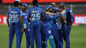Delhi Capitals players during an IPL 2020 match(Twitter) Delhi Capitals players during an IPL 2020 match(Twitter)