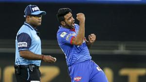 Ravichandran Ashwin of Delhi Capitals celebrates the wicket of Quinton de Kock of Mumbai Indians during the Qualifier 1 cricket match Indian Premier League (IPL) in Dubai.(PTI) Ravichandran Ashwin of Delhi Capitals celebrates the wicket of Quinton de Kock of Mumbai Indians during the Qualifier 1 cricket match Indian Premier League (IPL) in Dubai.(PTI)