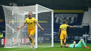 Soccer Football - Premier League - West Bromwich Albion v Tottenham Hotspur - The Hawthorns, West Bromwich, Britain - November 8, 2020 Tottenham Hotspur's Harry Kane celebrates scoring their first goal Pool(Pool via REUTERS) Soccer Football - Premier League - West Bromwich Albion v Tottenham Hotspur - The Hawthorns, West Bromwich, Britain - November 8, 2020 Tottenham Hotspur's Harry Kane celebrates scoring their first goal Pool(Pool via REUTERS)