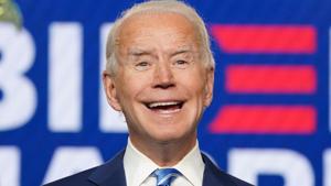 Democratic U.S. presidential nominee Joe Biden smiles as he speaks about the results of the 2020 U.S. presidential election during an appearance in Wilmington, Delaware, US.(REUTERS) Democratic U.S. presidential nominee Joe Biden smiles as he speaks about the results of the 2020 U.S. presidential election during an appearance in Wilmington, Delaware, US.(REUTERS)