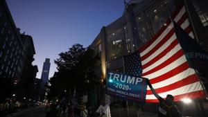 Supporters of President Donald Trump protest outside the Pennsylvania Convention Center in Philadelphia, Sunday, Nov. 8, 2020, a day after the 2020 election was called for Democrat Joe Biden. (AP Photo/Rebecca Blackwell)(AP)