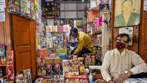 A firecrackers’ shop, ahead of the Diwali festival, near Jama Masjid in old Delhi. The Delhi Government has announced ban on burning of firecrackers, including those branded ‘green’, between November 7 and 30 in the view of rising air pollution.(PTI) A firecrackers’ shop, ahead of the Diwali festival, near Jama Masjid in old Delhi. The Delhi Government has announced ban on burning of firecrackers, including those branded ‘green’, between November 7 and 30 in the view of rising air pollution.(PTI)