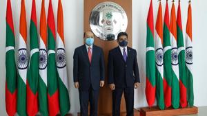 Foreign Secretary of India Harsh V Shringla meets Foreign Secretary of the Maldives Abdul Ghafoor Mohamed during a meeting.(ANI) Foreign Secretary of India Harsh V Shringla meets Foreign Secretary of the Maldives Abdul Ghafoor Mohamed during a meeting.(ANI)