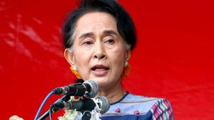 Myanmar opposition leader Aung San Suu Kyi speaks during her “Election Awareness Tour” in Ho-Pong township in Pa-O self-administrative zone, southern Shan State, Myanmar. (AP Photo) Myanmar opposition leader Aung San Suu Kyi speaks during her “Election Awareness Tour” in Ho-Pong township in Pa-O self-administrative zone, southern Shan State, Myanmar. (AP Photo)