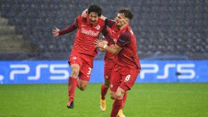 FC Salzburg's Masaya Okugawa celebrates scoring their second goal with teammates.(REUTERS) FC Salzburg's Masaya Okugawa celebrates scoring their second goal with teammates.(REUTERS)