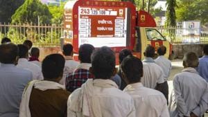 Officials in Bihar are on Tuesday counting millions of votes polled in all the 243 constituencies(PTI) Officials in Bihar are on Tuesday counting millions of votes polled in all the 243 constituencies(PTI)