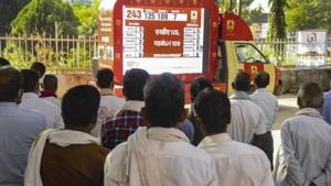 Patna: Locals watch the election contest on a screen during counting day of Bihar Assembly polls, in Patna, Tuesday, Nov 10, 2020.(PTI) Patna: Locals watch the election contest on a screen during counting day of Bihar Assembly polls, in Patna, Tuesday, Nov 10, 2020.(PTI)