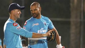 Delhi Capitals coach Ricky Ponting with batsman Shikhar Dhawan(Twitter/IPL) Delhi Capitals coach Ricky Ponting with batsman Shikhar Dhawan(Twitter/IPL)