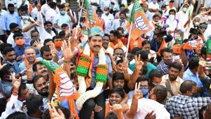 BY Vijayendra, Karnataka BJP vice president, and son of CM Yediyurappa who lead the party to victory in Sira. (HT Photo) BY Vijayendra, Karnataka BJP vice president, and son of CM Yediyurappa who lead the party to victory in Sira. (HT Photo)