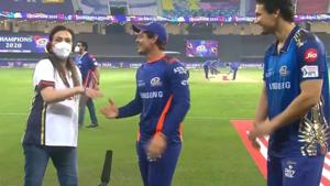 Nita Ambani did not realise that Quinton de Kock was in the middle of an interview(Screengrab) Nita Ambani did not realise that Quinton de Kock was in the middle of an interview(Screengrab)