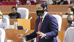 Meghalaya chief minister Conrad K Sangma addressing the state assembly during the no confidence motion. (HT Photo) Meghalaya chief minister Conrad K Sangma addressing the state assembly during the no confidence motion. (HT Photo)