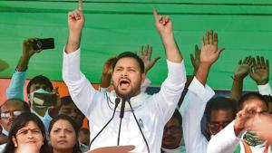 Rashtriya Janata Dal (RJD) leader Tejashwi Prasad Yadav addresses a rally in support of a Congress candidate, ahead of Bihar assembly polls, in Aurangabad district.(PTI Photo) Rashtriya Janata Dal (RJD) leader Tejashwi Prasad Yadav addresses a rally in support of a Congress candidate, ahead of Bihar assembly polls, in Aurangabad district.(PTI Photo)