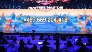 A screen shows sales totals at the end of the Singles' Day shopping festival at the 2020 Tmall Global Shopping Festival media centre in Hangzhou, in eastern China's Zhejiang province on November 11.(AFP) A screen shows sales totals at the end of the Singles' Day shopping festival at the 2020 Tmall Global Shopping Festival media centre in Hangzhou, in eastern China's Zhejiang province on November 11.(AFP)