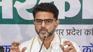 Congress Party leader Sachin Pilot addresses a press conference for the Bihar Assembly elections, in Patna.(PTI) Congress Party leader Sachin Pilot addresses a press conference for the Bihar Assembly elections, in Patna.(PTI)