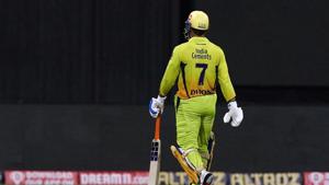 Chennai Super Kings captain MS Dhoni walks back to the pavilion after getting dismissed during the Indian Premier League 2020 cricket match against Rajasthan Royals, at Sheikh Zayed Stadium, in Abu Dhabi.(PTI) Chennai Super Kings captain MS Dhoni walks back to the pavilion after getting dismissed during the Indian Premier League 2020 cricket match against Rajasthan Royals, at Sheikh Zayed Stadium, in Abu Dhabi.(PTI)