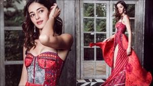 Ananya Panday’s Diwali look in a red spaghetti strap dress