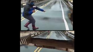 The bridge collapsed just seconds after Amber Roberts was standing on the spot.(Twitter@AmberFOX46) The bridge collapsed just seconds after Amber Roberts was standing on the spot.(Twitter@AmberFOX46)
