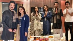 Neetu Kapoor with Anil Kapoor, his wife Sunita and Varun Dhawan on Diwali. Neetu Kapoor with Anil Kapoor, his wife Sunita and Varun Dhawan on Diwali.