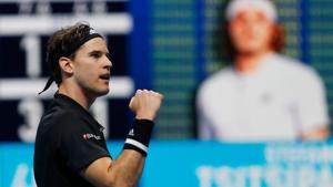 Tennis - ATP Finals - The O2, London, Britain - November 15, 2020 Austria's Dominic Thiem celebrates winning his group stage match against Greece's Stefanos Tsitsipas(Action Images via Reuters) Tennis - ATP Finals - The O2, London, Britain - November 15, 2020 Austria's Dominic Thiem celebrates winning his group stage match against Greece's Stefanos Tsitsipas(Action Images via Reuters)
