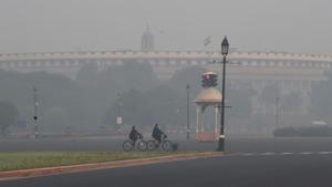 Parliament building engulfed in smog post 'Diwali' celebrations, in New Delhi on November 15.(PTI) Parliament building engulfed in smog post 'Diwali' celebrations, in New Delhi on November 15.(PTI)