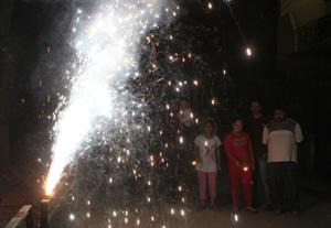 Despite a ban in Chandigarh, people set off firecrackers on Diwali day.(HT Photo)