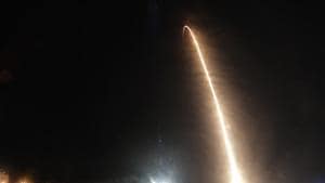 A Falcon 9 SpaceX rocket with the Crew Dragon capsule is seen during a time exposure as it lifts off from pad 39A at the Kennedy Space Center in Cape Canaveral.(AP) A Falcon 9 SpaceX rocket with the Crew Dragon capsule is seen during a time exposure as it lifts off from pad 39A at the Kennedy Space Center in Cape Canaveral.(AP)