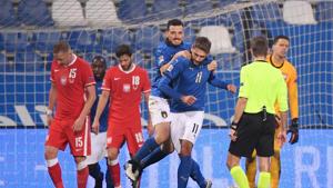 Italy's Domenico Berardi celebrates scoring their second goal.(REUTERS) Italy's Domenico Berardi celebrates scoring their second goal.(REUTERS)