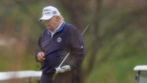 US President Donald Trump plays golf at the Trump National Golf Club in Sterling, Virginia.(REUTERS)