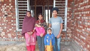 Victim Jagmail Singh’s wife Manjit Kaur along with her three children at her under construction house at Dhandiwal village of Sangrur.(HT Photo) Victim Jagmail Singh’s wife Manjit Kaur along with her three children at her under construction house at Dhandiwal village of Sangrur.(HT Photo)
