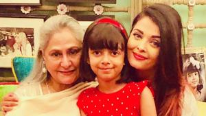 Jaya Bachchan with granddaughter Aaradhya and daughter-in-law Aishwarya Rai. Jaya Bachchan with granddaughter Aaradhya and daughter-in-law Aishwarya Rai.