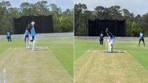 Captain Virat Kohli (L) and KL Rahul (R) at India’s practice session in Australia(Twitter) Captain Virat Kohli (L) and KL Rahul (R) at India’s practice session in Australia(Twitter)