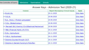 AMU answer key 2020.(Screengrab) AMU answer key 2020.(Screengrab)